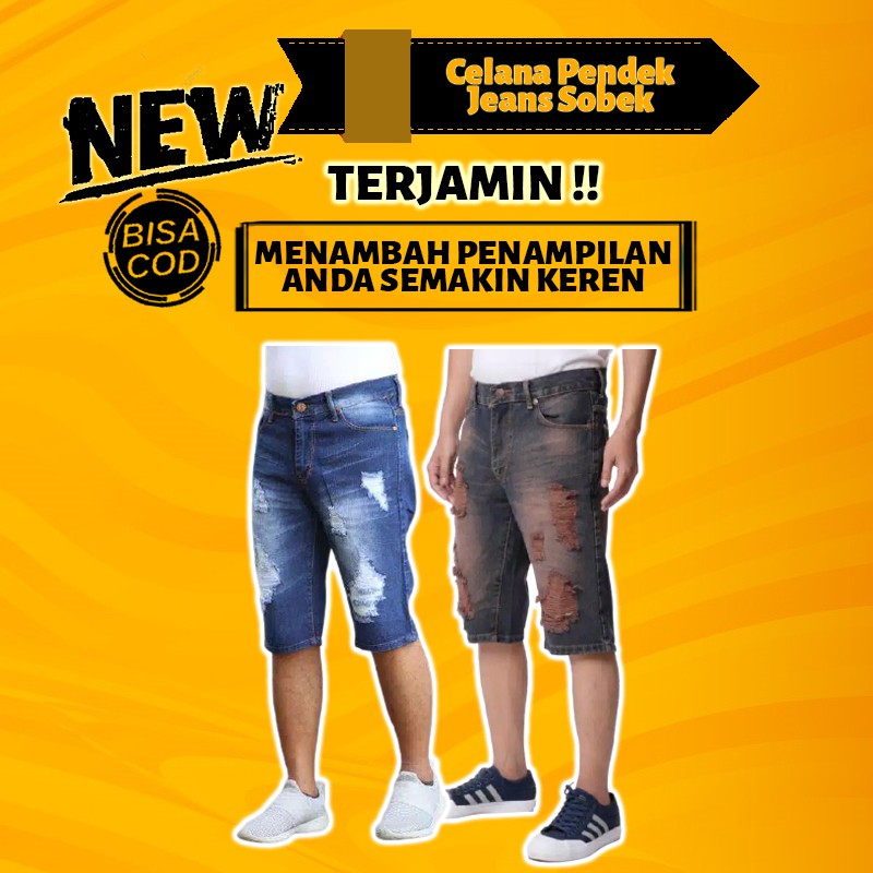 Jeans Pria Celana Pendek Strech Melar Levis Slim Fit Model Sobek Cowok Murah