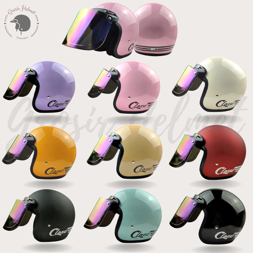 Helm Bogo Classic Helm Retro Wanita Dewasa Warna SNI full leher