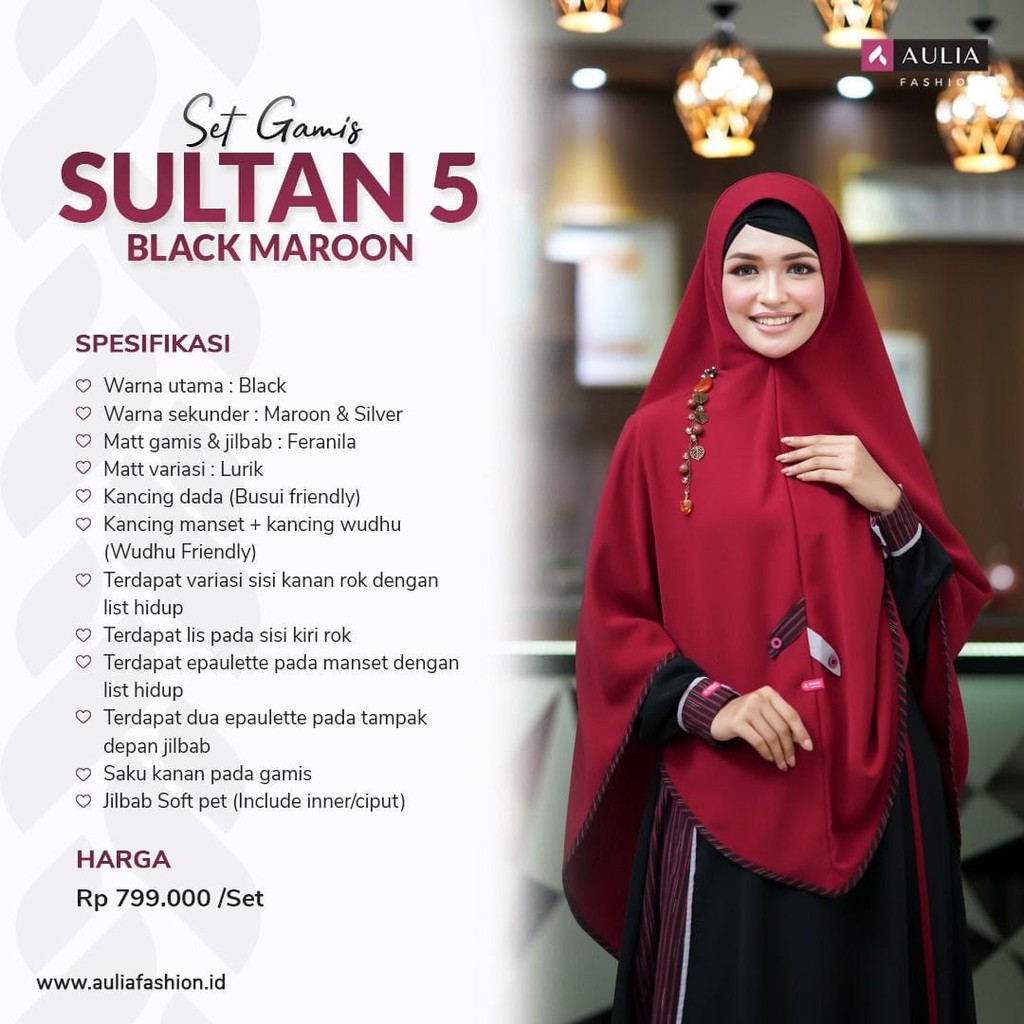 AULIA FASHION ORIGINAL SULTAN 5 BLACK MAROON SET GAMIS DEWASA AULIA FASHION SULTAN 5 TERBARU 2021