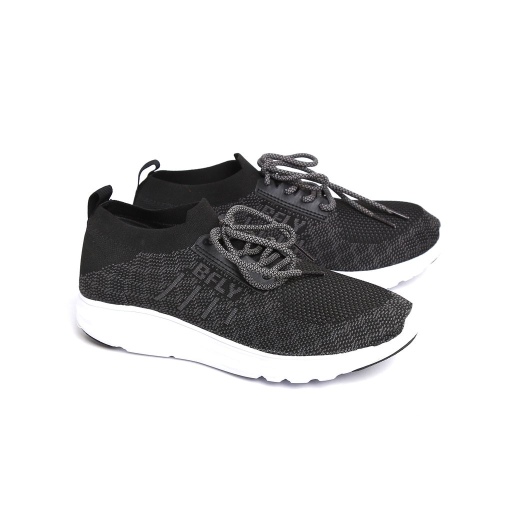 BFLY Sepatu Sneakers Knit Slip On Casual Running Sporty CLOUT ASCOT Black Grey Original