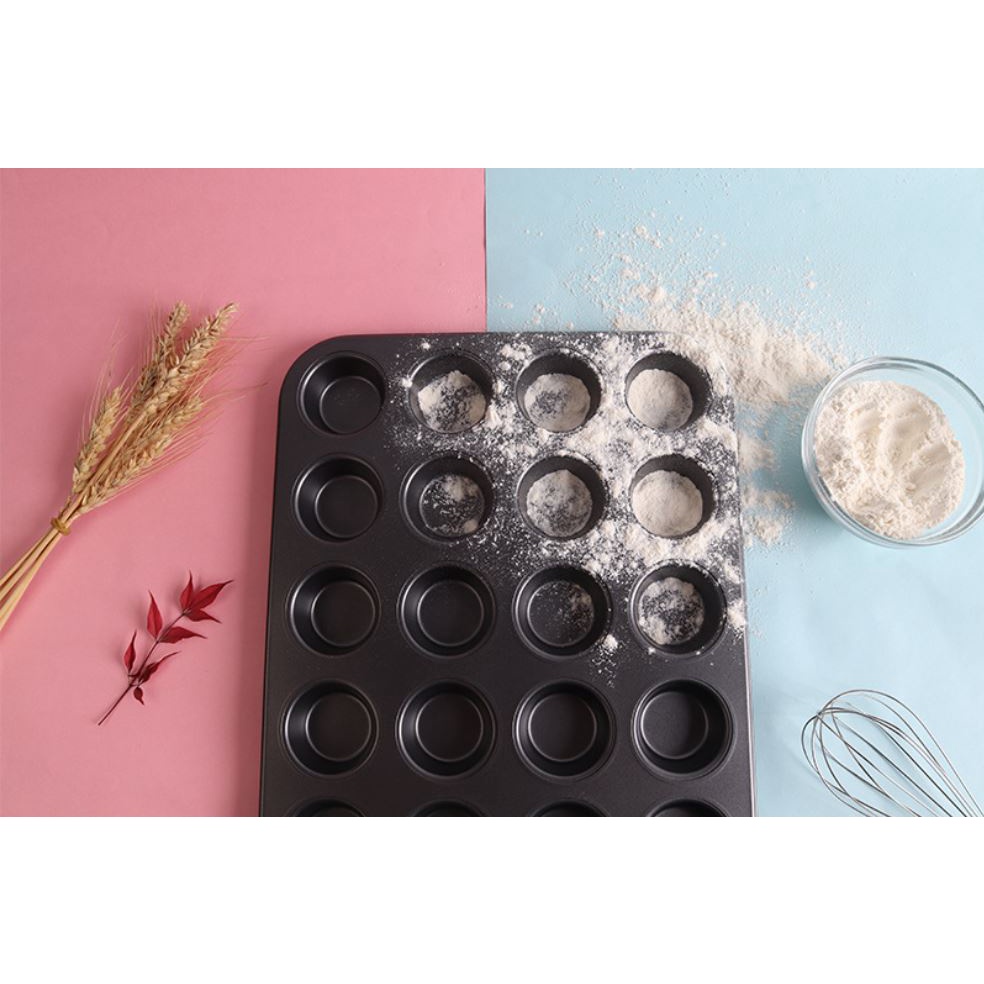 Cetakan Kue Loyang Mini Muffin Teflon Cupcakes Cupcake 24 Round Flat Cups Black Peralatan Dapur Premium Termurah