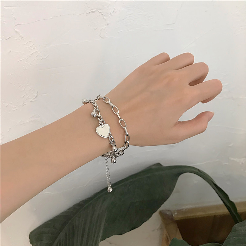 Gelang Liontin Hati Ganda Gaya Retro Hip-Hop Bohemian Korea Untuk Wanita