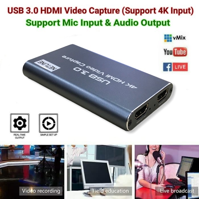 USB 3.0 HDMI Video Capture - Support 4K Input (Mic Input + Audio out)