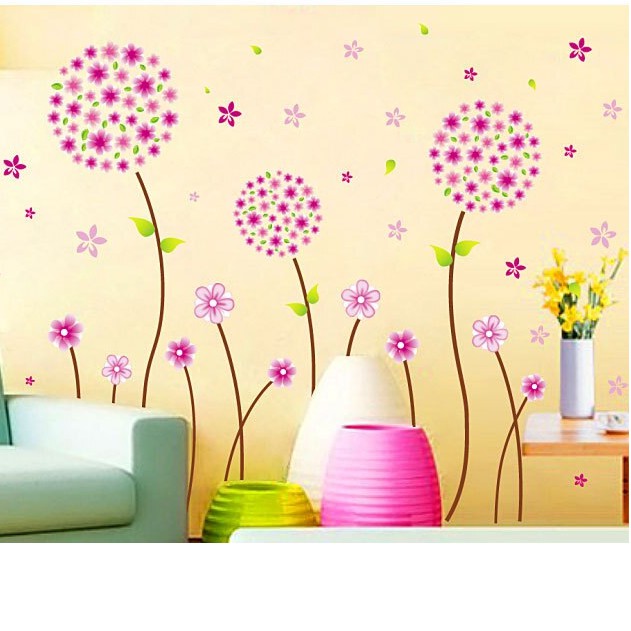 RELIZA WALL STICKER BUNGA DANDELION PINK BINGKAI FLOWER FRAME BINGKAI STIKER DINDING XY1102