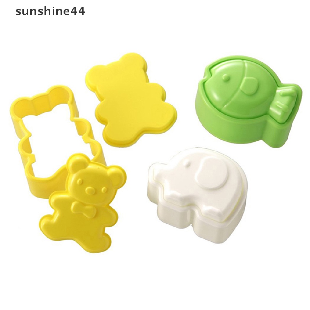 Sunshine 3Pcs / Set Cetakan Pemotong Roti / Kue / Biskuit / Pastry / Nasi Bentuk Kartun Gajah / Ikan / Beruang DIY