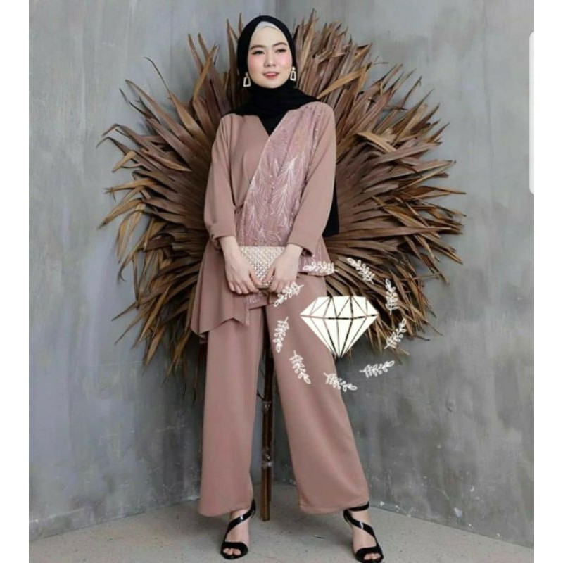 SETELAN KEBAYA TILE BORDIR MEWAH BAJU PESTA SETELAN KONDANGAN WISUDA TUNANGAN SETELAN CELANA POLOS A