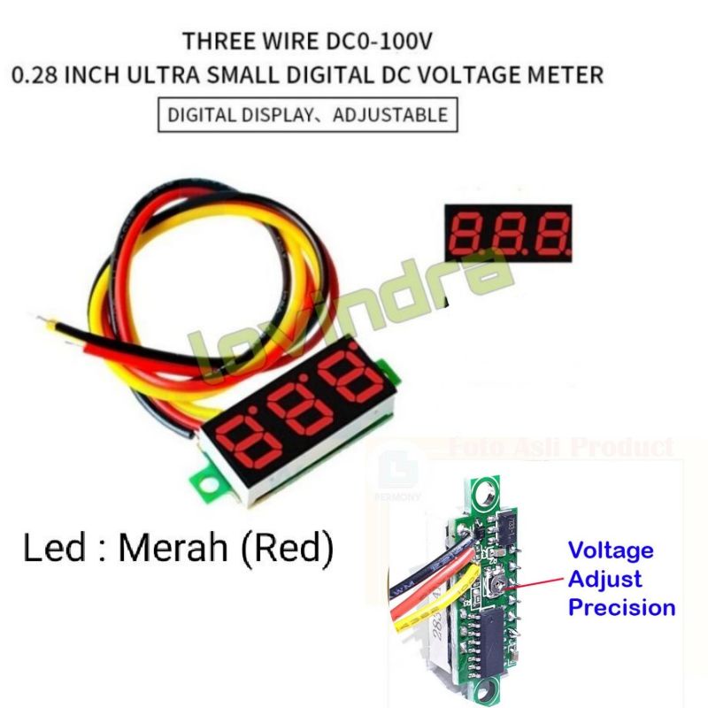 Voltmeter Digital 0.28 inch DC 0-100V Mini Voltmeter 3 kabel 0.28inch