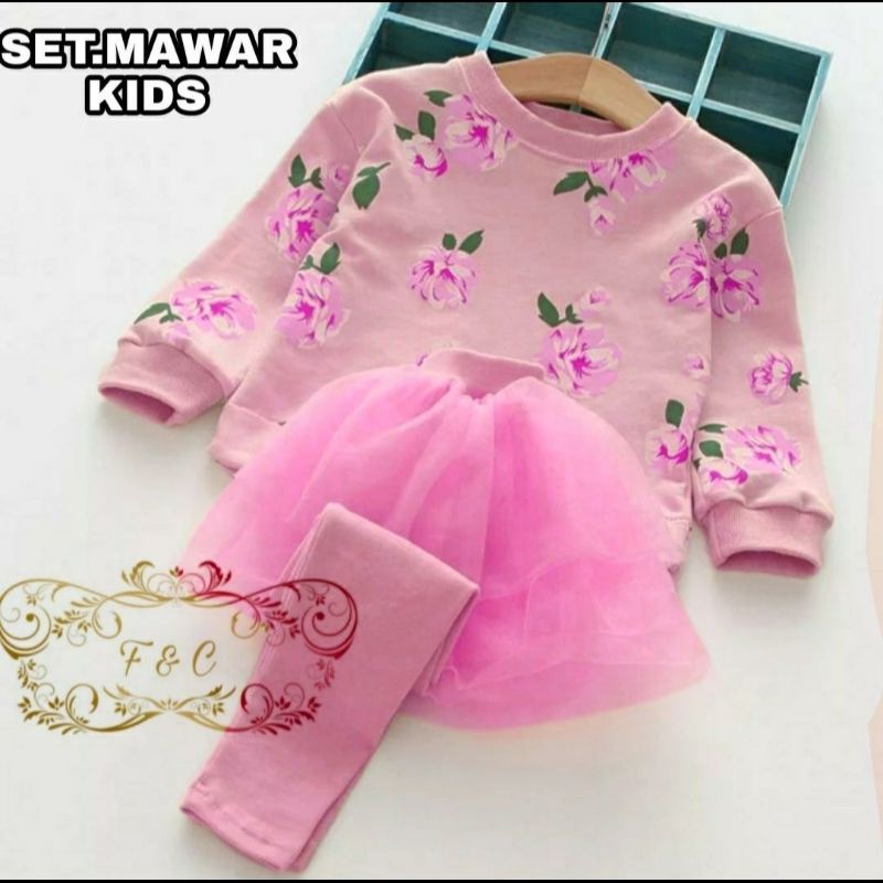 SET ROK CELANA KID ANAK MAWAR, BABYTERRY, TILE, SETELAN