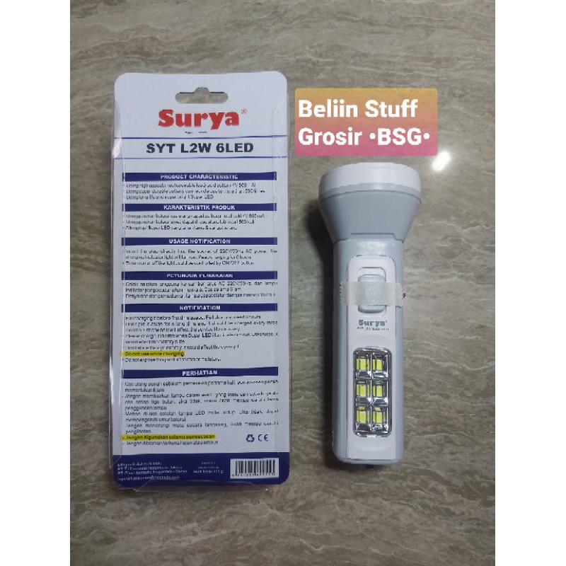 Senter tangan Cas Surya SYT L2W 6LED, Senter Rechargeable LED Light/ Emergency Lamp