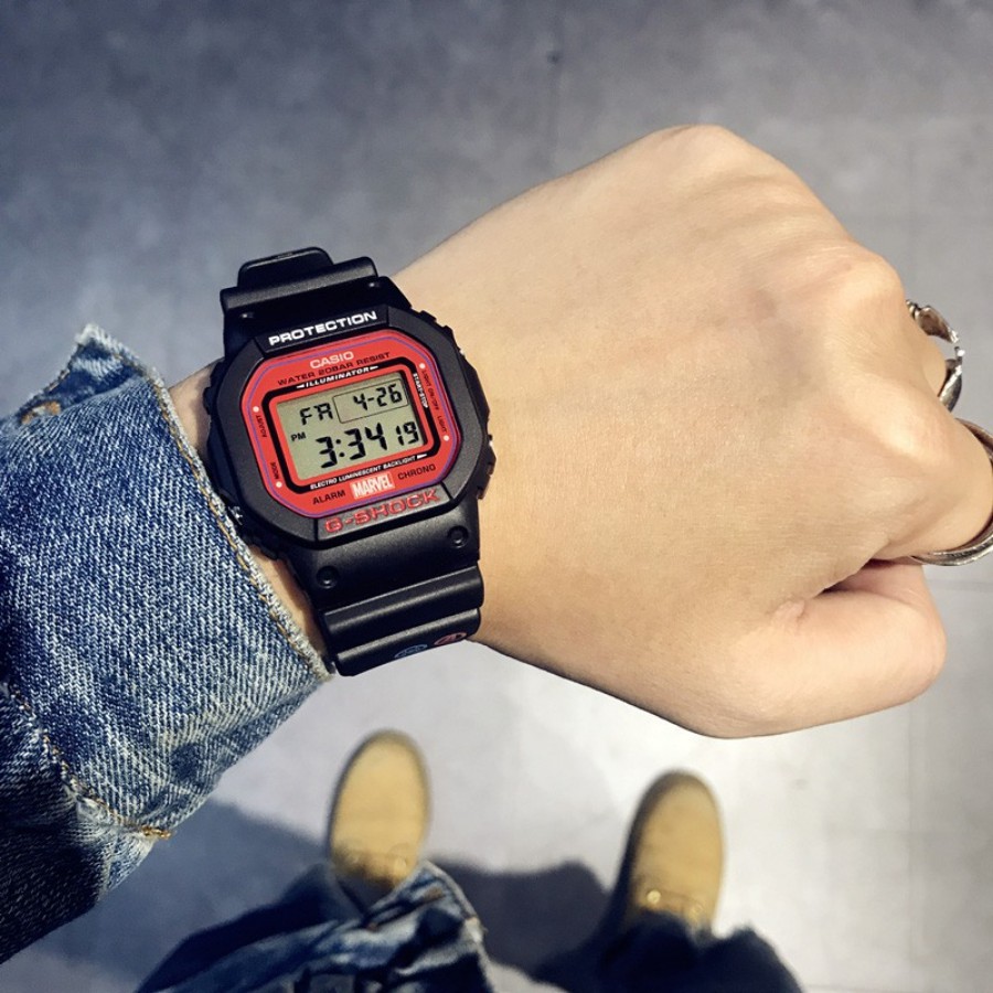 Jam Tangan Pria Anak Spider-Man G-Shock DW-5600 Series Marvel Spiderman Shock Resist Autolight