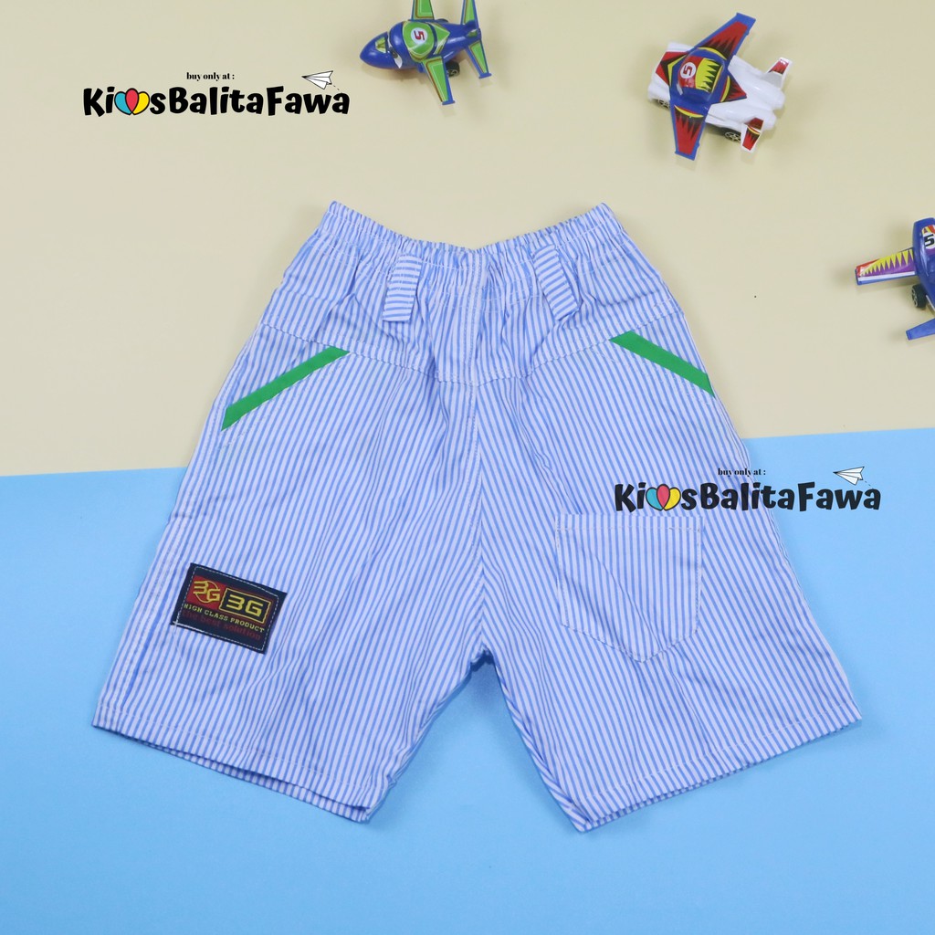 Celana Salur Biru uk 3-4 Tahun / Anak Laki Bawahan Cowok Adem Katun Murah Grosir Pants Hawai Main