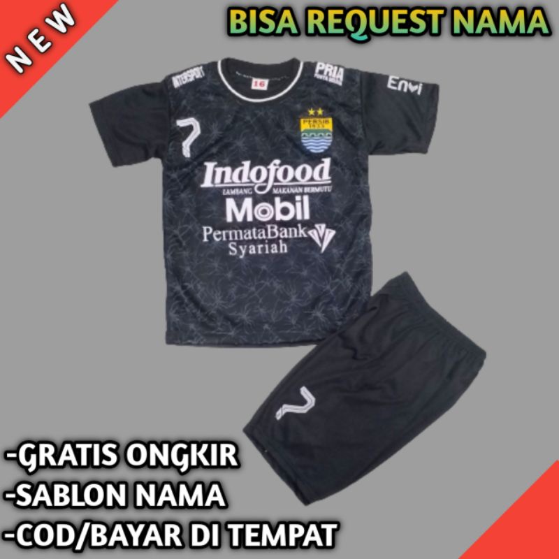 FREE NICKNAME. Setelan Jersey Bola Persib hitam Setelan Pakaian Olahraga Anak  Laki Laki Terbaru