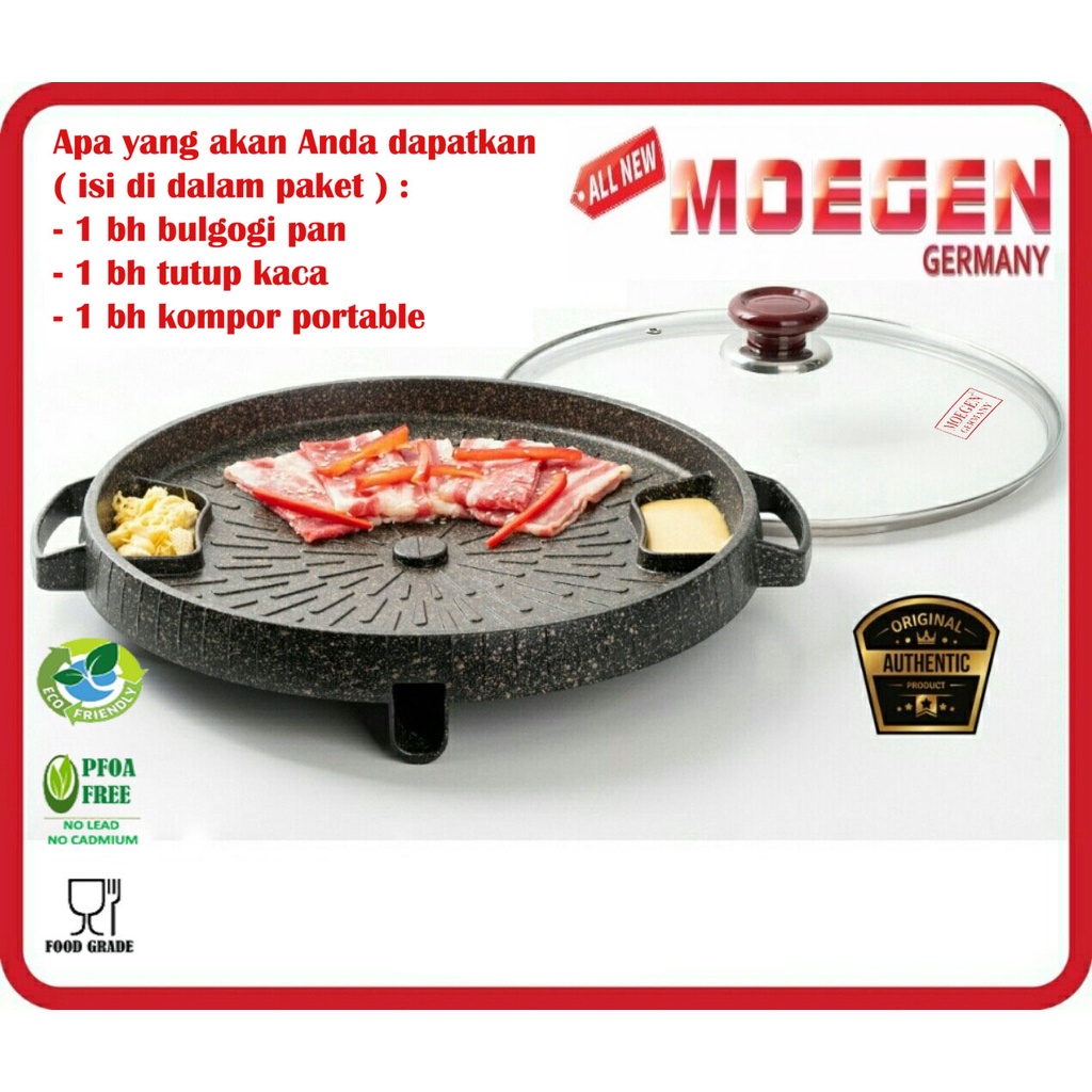 ORIGINAL MOEGEN Germany bulgogi pan all new 32cm grill panggangan bbq + tutup kaca + kompor portable