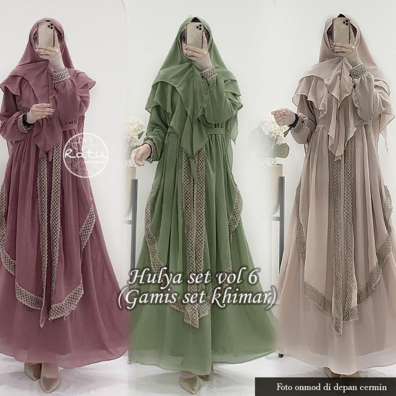HULYA SET VOL 6 GAMIS POLOS SYAR'I PREMIUM SET KHIMAR TERBARU