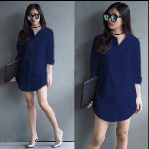 Kemeja Wanita Lengan Panjang Polos Casual Hem Blouse Baju Atasan Wanita Cewek Panjang Modis Bahan Katun Rayon-1