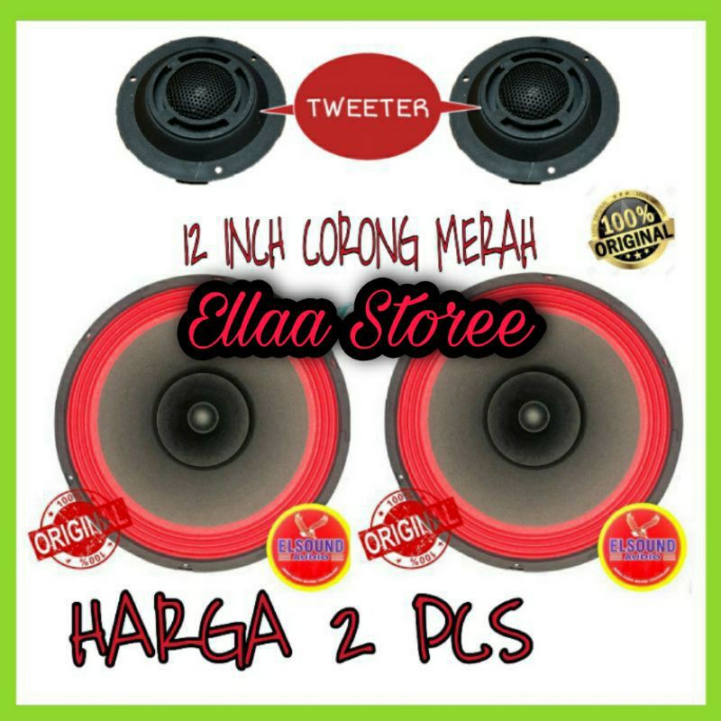 Promo 2 Pcs Speaker Full Range Elsound 12 Inch Corong Merah +2 Tweeter