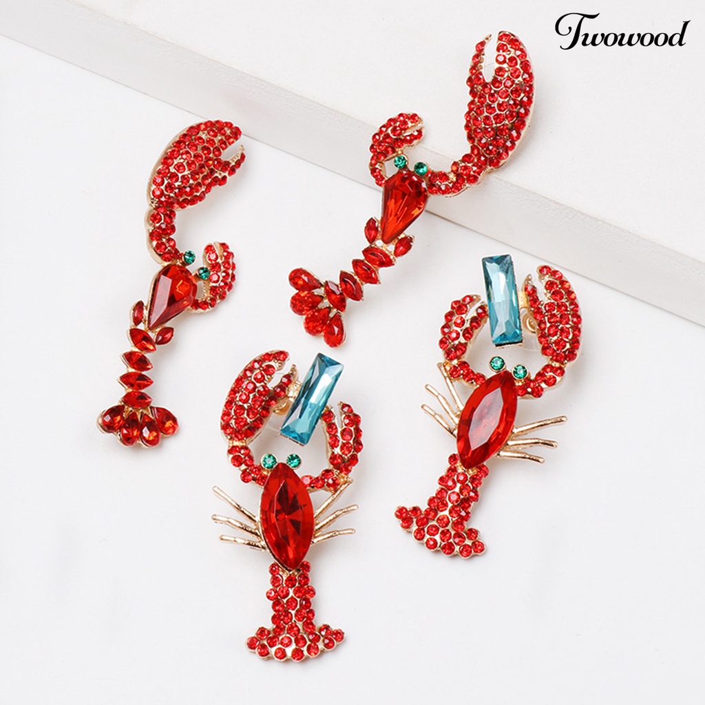 Anting Juntai Bentuk Lobster Aksen Berlian Imitasi Untuk Hadiah