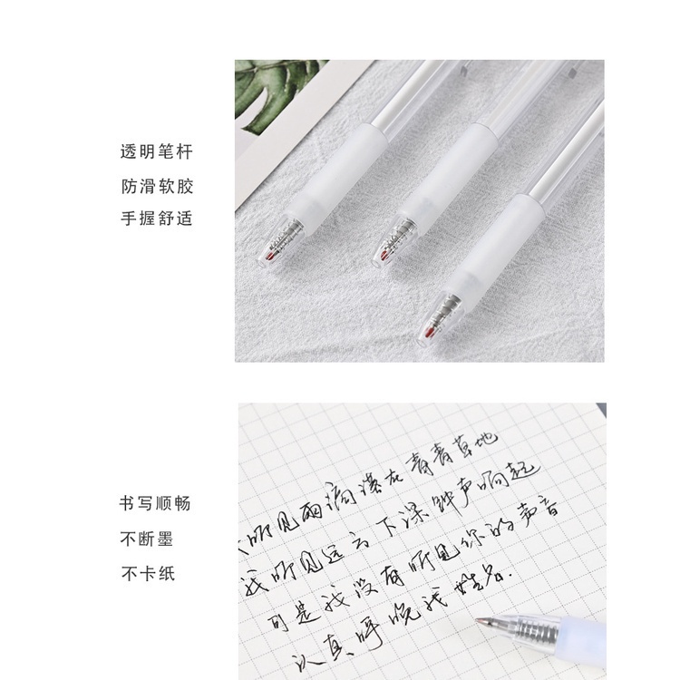 2pcs / set Pen Tekan Tinta Hitam Transparan 0.5mm Untuk Stationery Pelajar