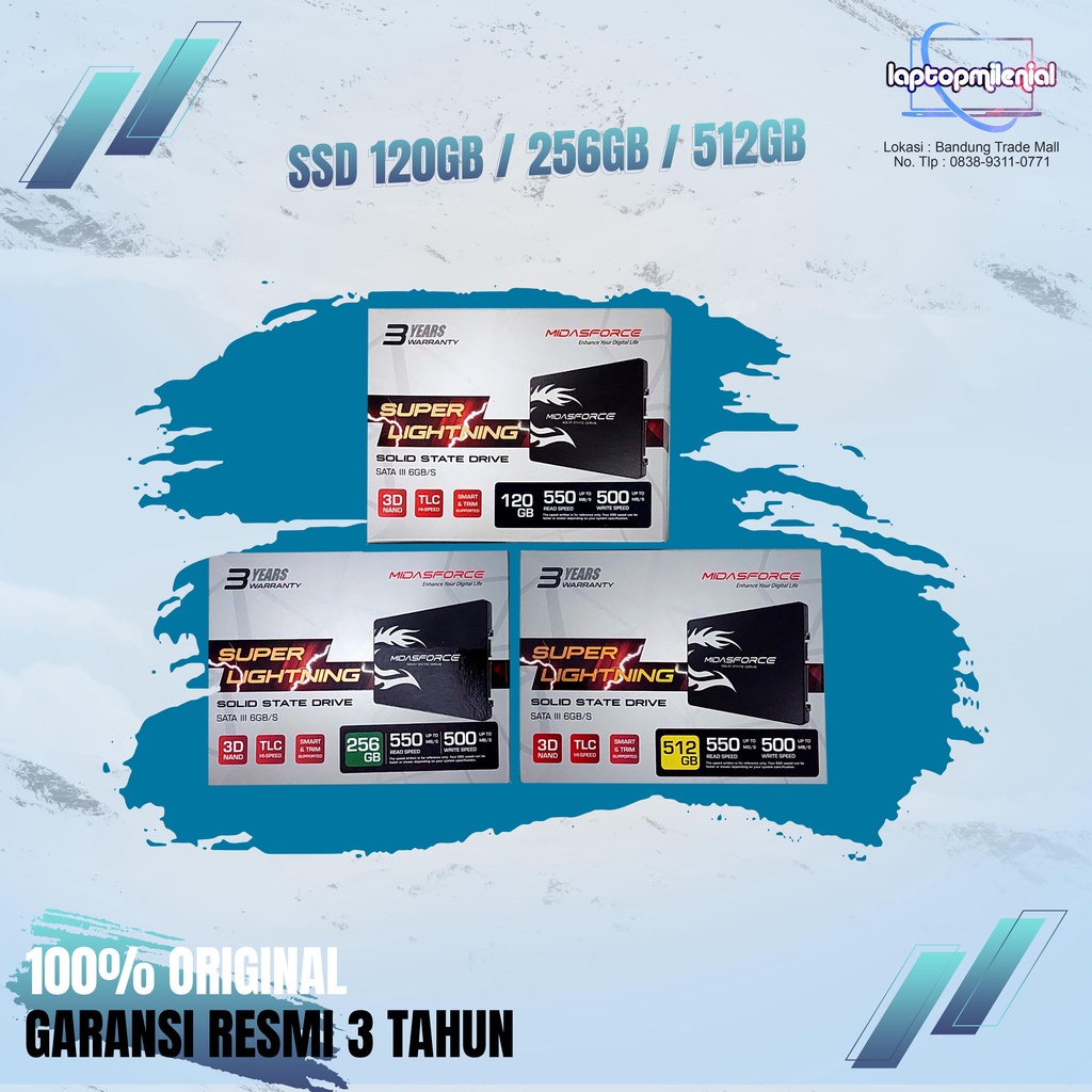 SSD 120GB | 240GB | 512GB SATA Laptop / PC Murah Bergaransi 3 Tahun RESMI (COD)