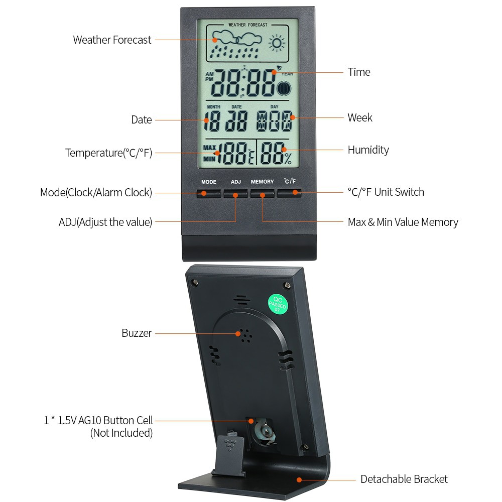 KKMOON Jam Meja Mini Digital Thermometer Hygrometer Weather Station - CX220