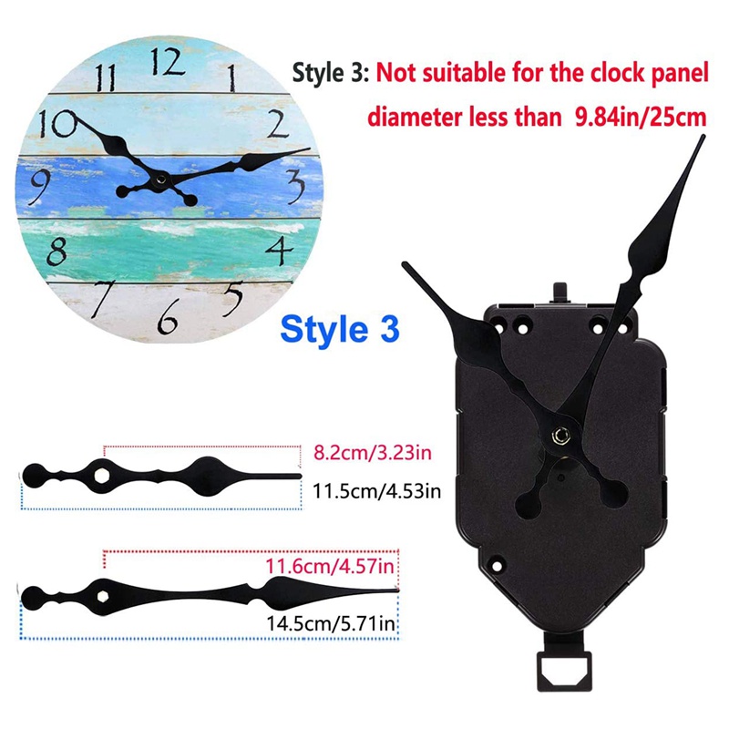 DIY Wall Clock Pendulum Movement Mechanism with 6 Pairs Hands Quartz Repair Shaft for Craft Frameless Clock Replacement