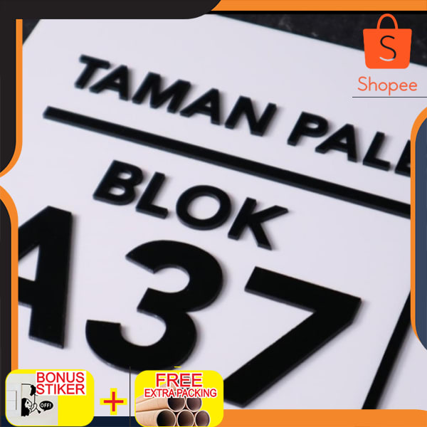 

nomor rumah acrylic timbul 30x20 cm - dasar putih Keren
