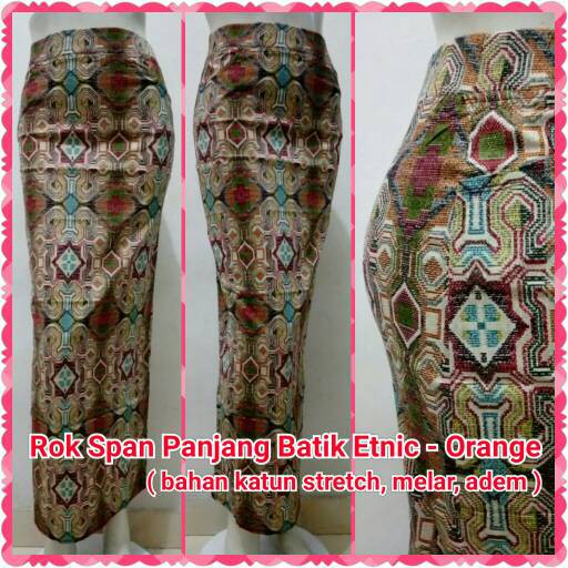 Rok Span Panjang Batik Etnic - Orange | Maxi Bawahan Panjang Muslim