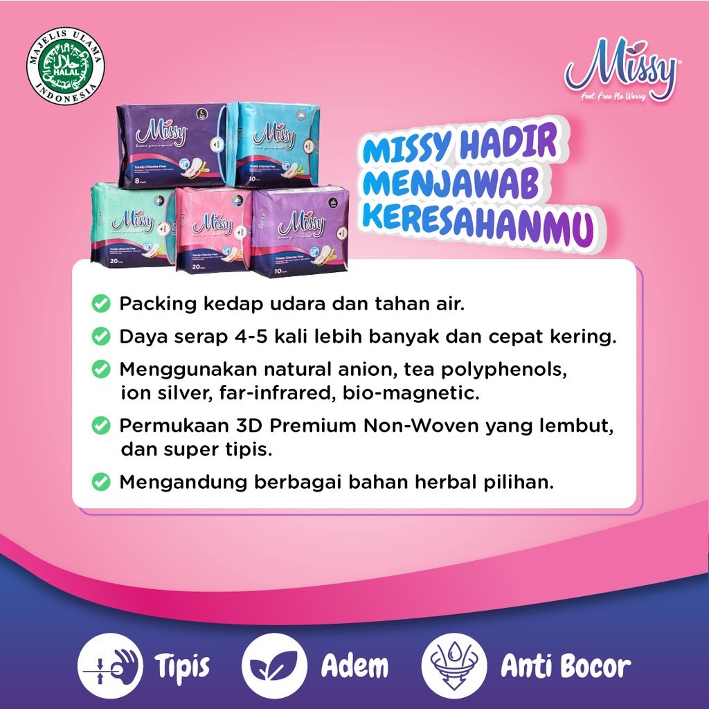 MISSY Pembalut &amp; Pantyliner Anti Jamur Anti Bakteri / Softex Super Thin Day &amp; Night