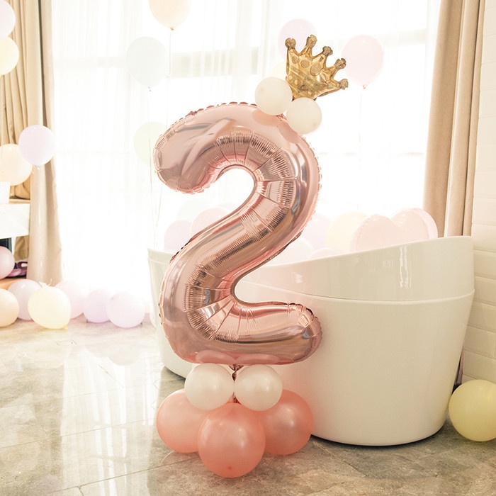 BALON- SET ANGKA ROSEGOLD CROWN MINI - 2, SILVER -BALON.