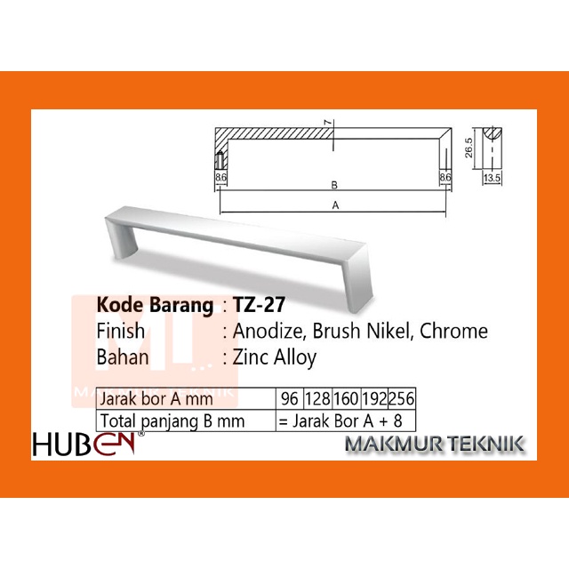 Tarikan laci Tarikan pintu Huben TZ 27 - 192 mm