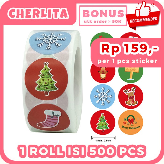 

Christmas - 500 Pcs Sticker Label Natal Merry Christmas Warna Packing Kado Hampers