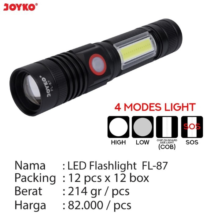 Senter LED Magnet JOYKO FL87/Flashlight LED FL-87/Rechargeable LED
