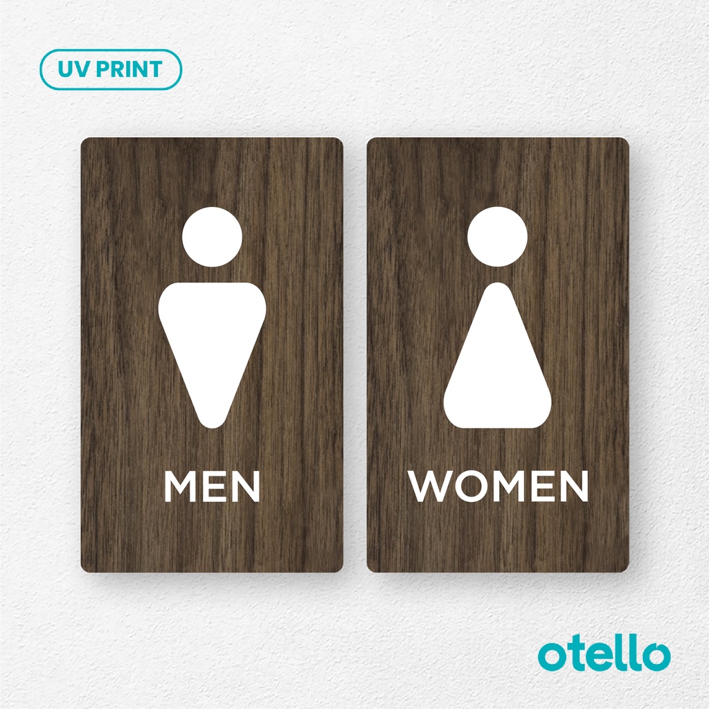 Otello - Papan Toilet Men Women Sign Board WC Restroom Icon Laki Laki Perempuan Kayu Print Signage Tempel Minimalist Wooden