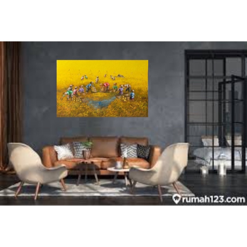 lukisan pemandangan sawah