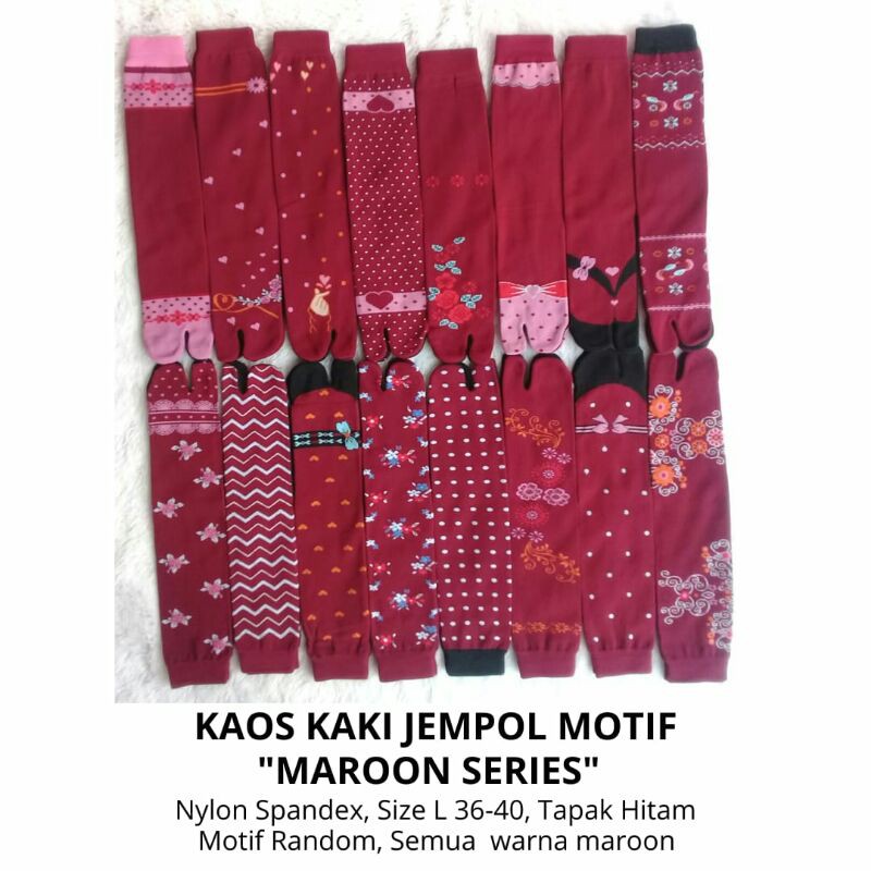 Kaos Kaki Jempol Motif Merah Maroon Series, Wanita Muslimah Tapak Hitam Nylon Spandex Panjang Murah