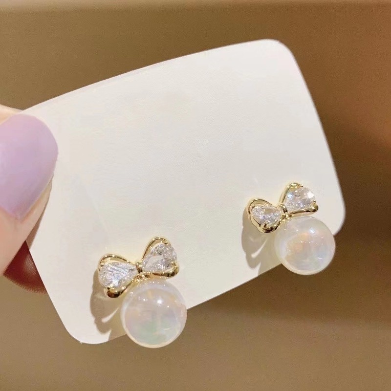 Anting Tusuk Model Pita Dengan Mutiara Mewah Untuk Wanita