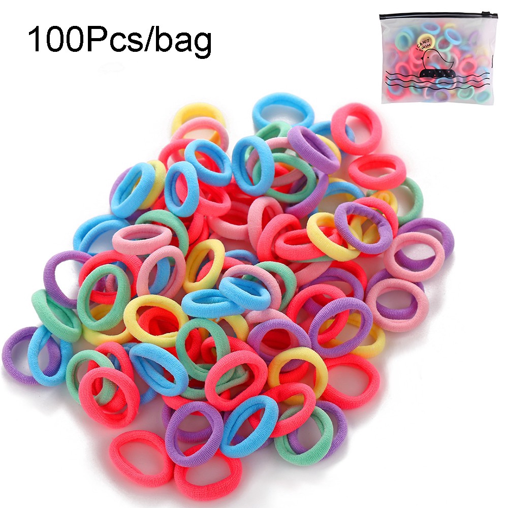 100pcs/kantong Karet Rambut Elastis Bahan Nilon Warna-Warni Untuk Bayi/Anak Perempuan