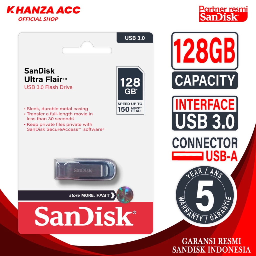 KHANZAACC SANDISK Ultra Flair Flashdisk 16GB / 32GB / 64GB / 128GB / 256GB USB 3.0 Original