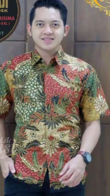 Sekartaji Sogan Pendek Kemeja Batik Pria Katun Cabut Primisima Full Furing