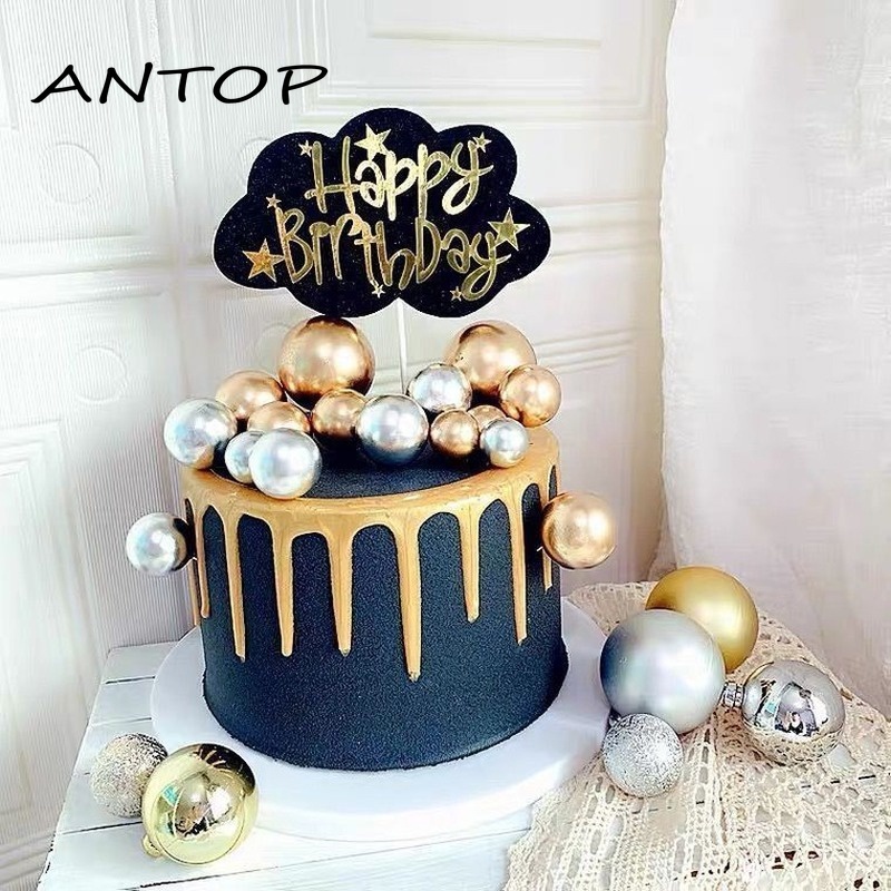 5Pcs Topper Kue Bentuk Bola Warna Emas / Silver Untuk Dekorasi ANTOP