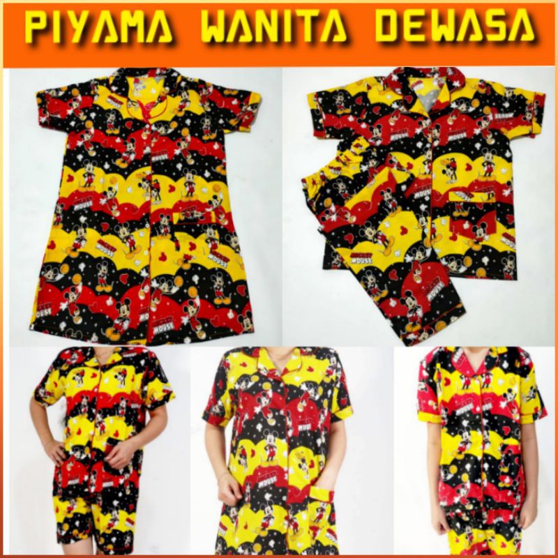 baju tidur piyama wanita dewasa setelan celana panjang set lengan pendek motif karakter