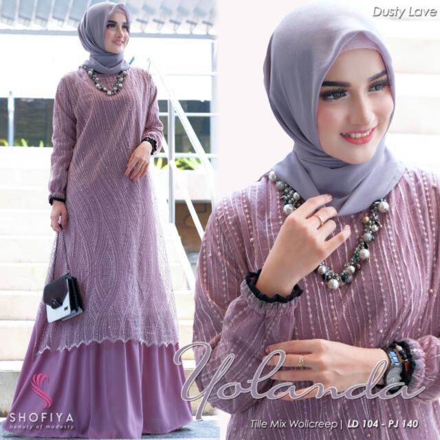 Yolanda dress/bisa seragam/dress tille/gamis brukat tile/maxi brukat tile