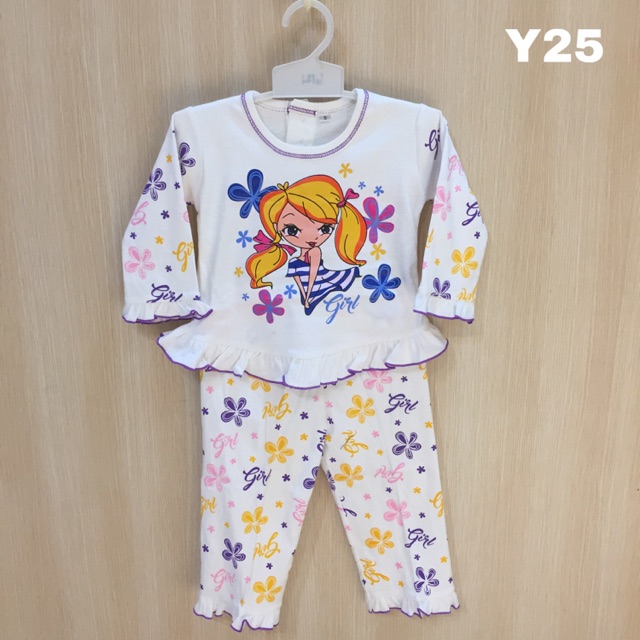 PIYAMA pjamas 1 2 3 tahun / setelan BAJU TIDUR BAYI DAN ANAK-ANAK cewek perempuan celana panjang tan