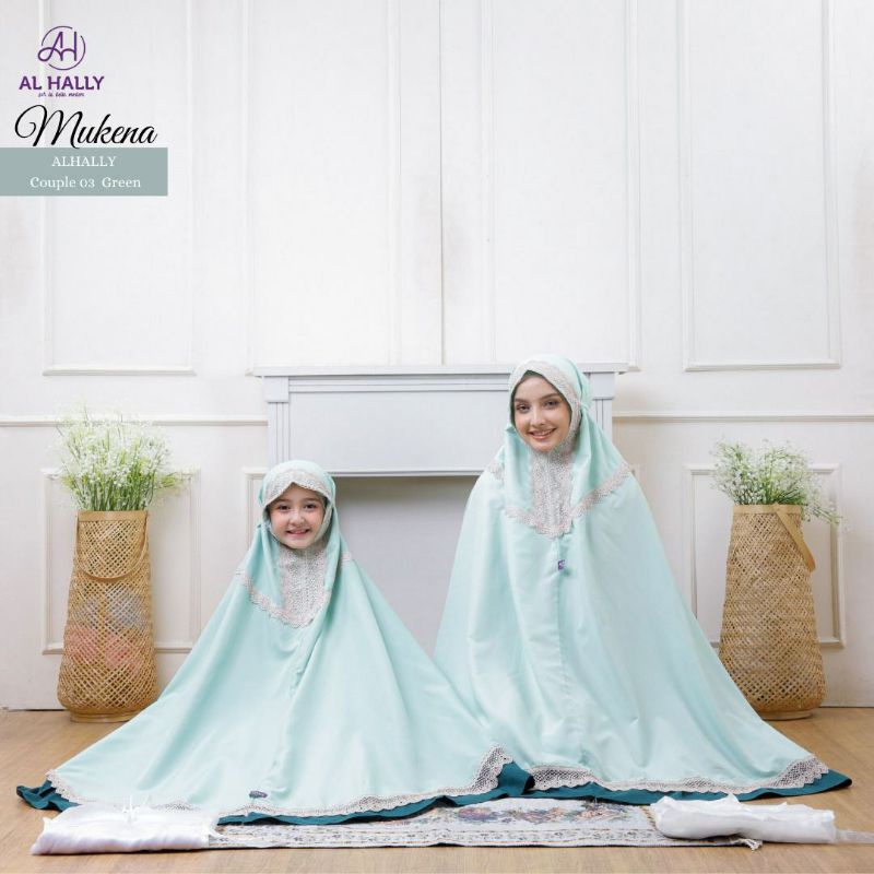 [COD] PROMO MUKENA ANAK DAN DEWASA AL-HALLY || ORIGINAL || Mukena Couple Al-Hally 03 Green