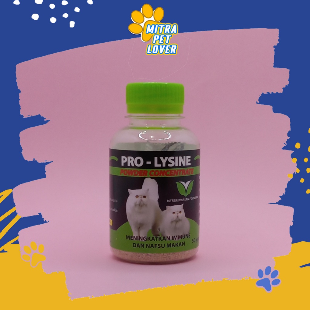 SUPLEMEN PENAMBAH NAFSU MAKAN KUCING - PROLYSINE CAT POWDER 50 GRAM - TINGKATKAN ANTIBODY HORMON &amp; ENZYM KOLAGEN - CEGAH FLU HERPES - PRO-LYSINE BUBUK - MURAH GARANSI KUALITAS  ASLI ORIGINAL TAMASINDO OBAT KESEHATAN VITAMIN HEWAN PELIHARAAN MITRAPETLOVER