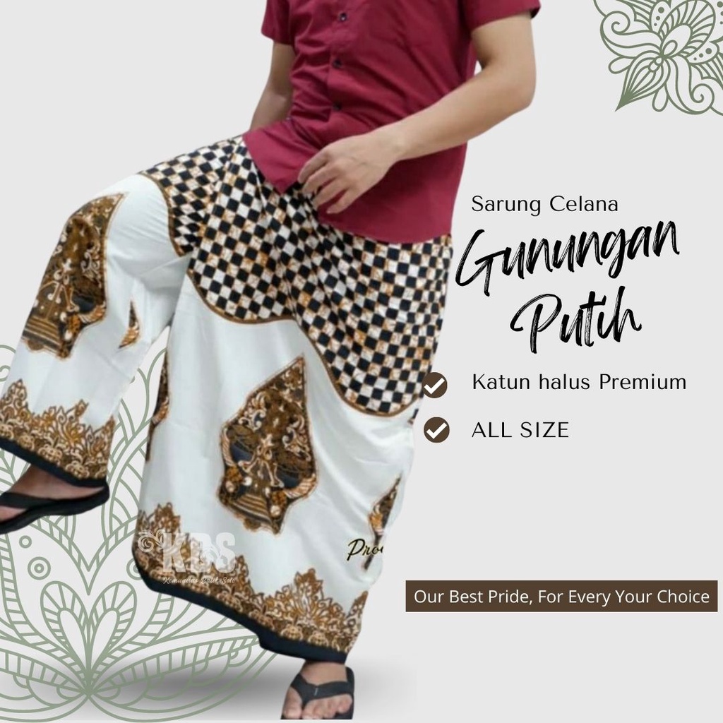 Bawahan Koko Muslim Pria Sarung Celana Bahan katun Halus Premium Kombinasi Batik Gunungan Putih