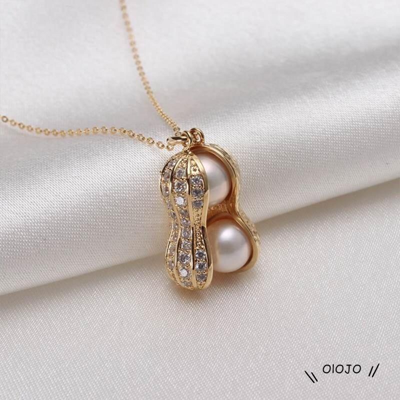 Kalung Lapis Silver Dengan Liontin Kacang Mutiara Warna Rose Gold Untuk Wanita - ol2