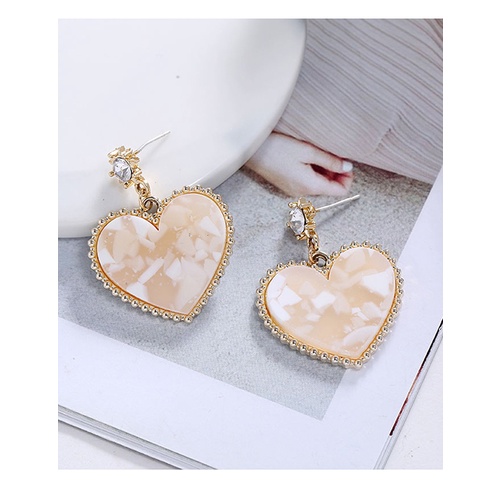 LRC Anting Tusuk Fashion Golden Heart-shaped Diamond Resin Earrings A61104