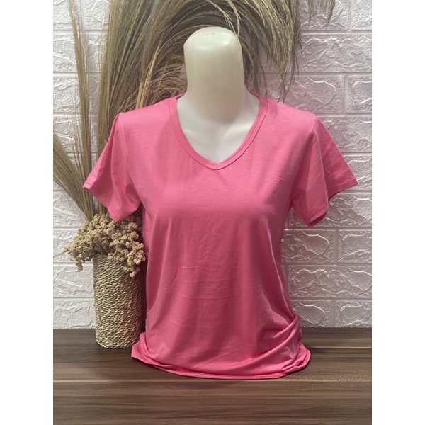 Kaos Wanita V neck Polos pendek L XL XXL Kaos Polos Pendek Wanita-Pendek-Pink