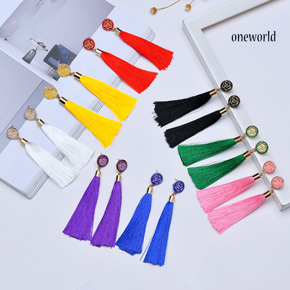 OW@ Bohemian Ethnic Flower Long Tassel Dangle Statement Earrings Women Jewelry Gift